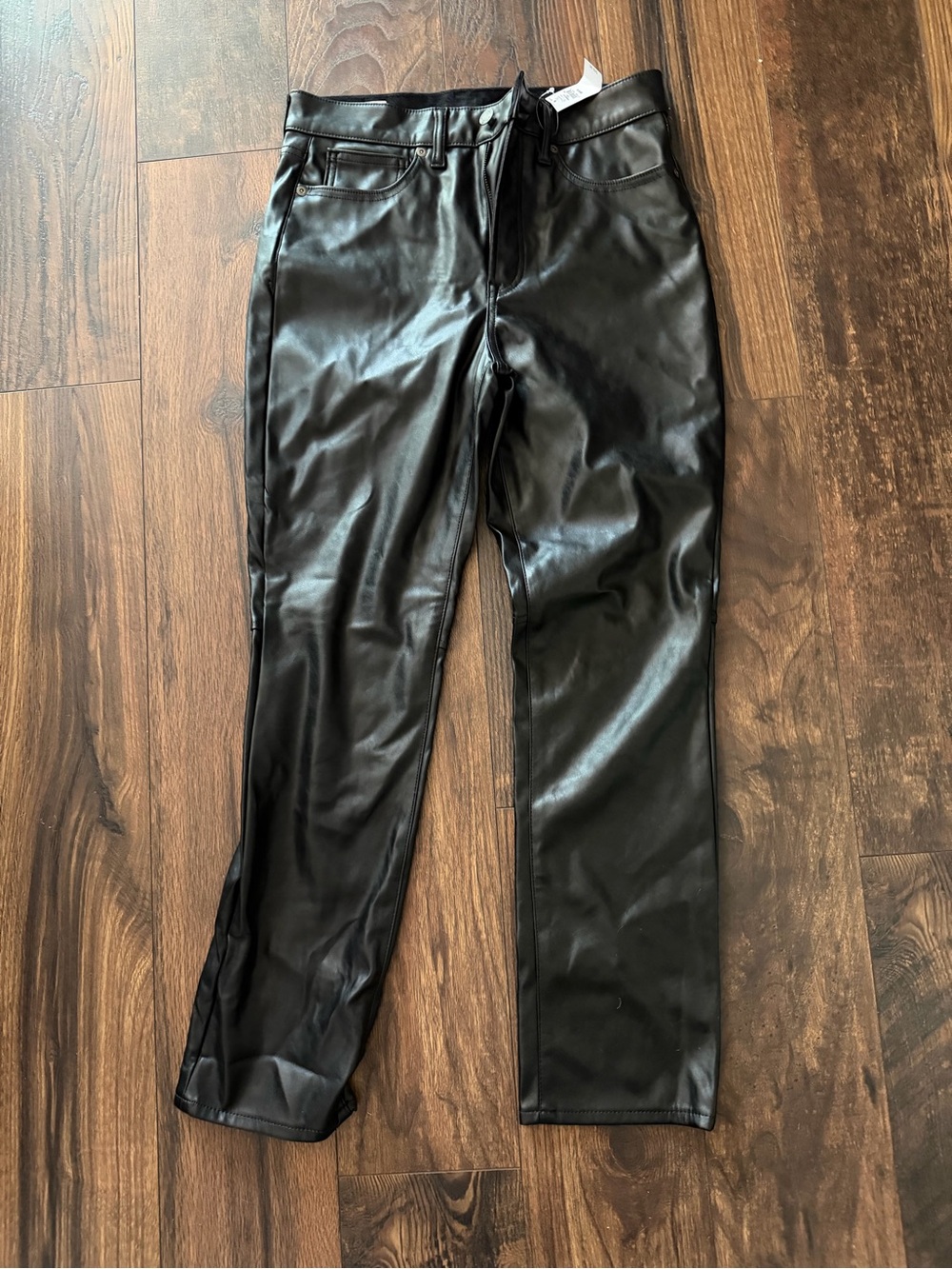 GAP Women's Black Faux-Leather Straight-Leg Pants